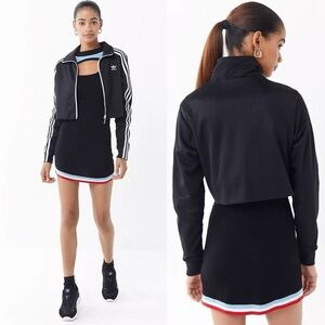 Adidas 3 Stripes Womens Black Long Sleeve Cropped Zip Up Track Jacket Size S